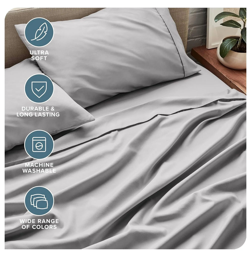 Light Grey 4 Piece Flex King Microfiber Bed Sheet Set T4682