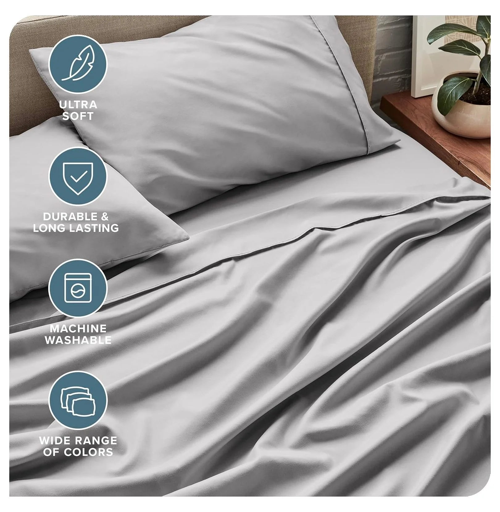 Light Grey 4 Piece Flex King Microfiber Bed Sheet Set T4682