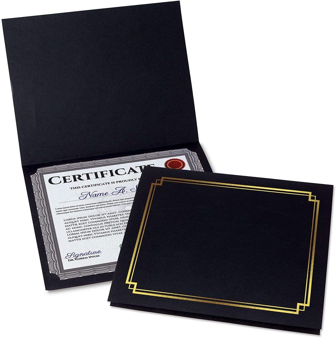 Black & Gold Certificate Holders, Pack of 25, Linen Cover, 9-1/2 x 12 N3883