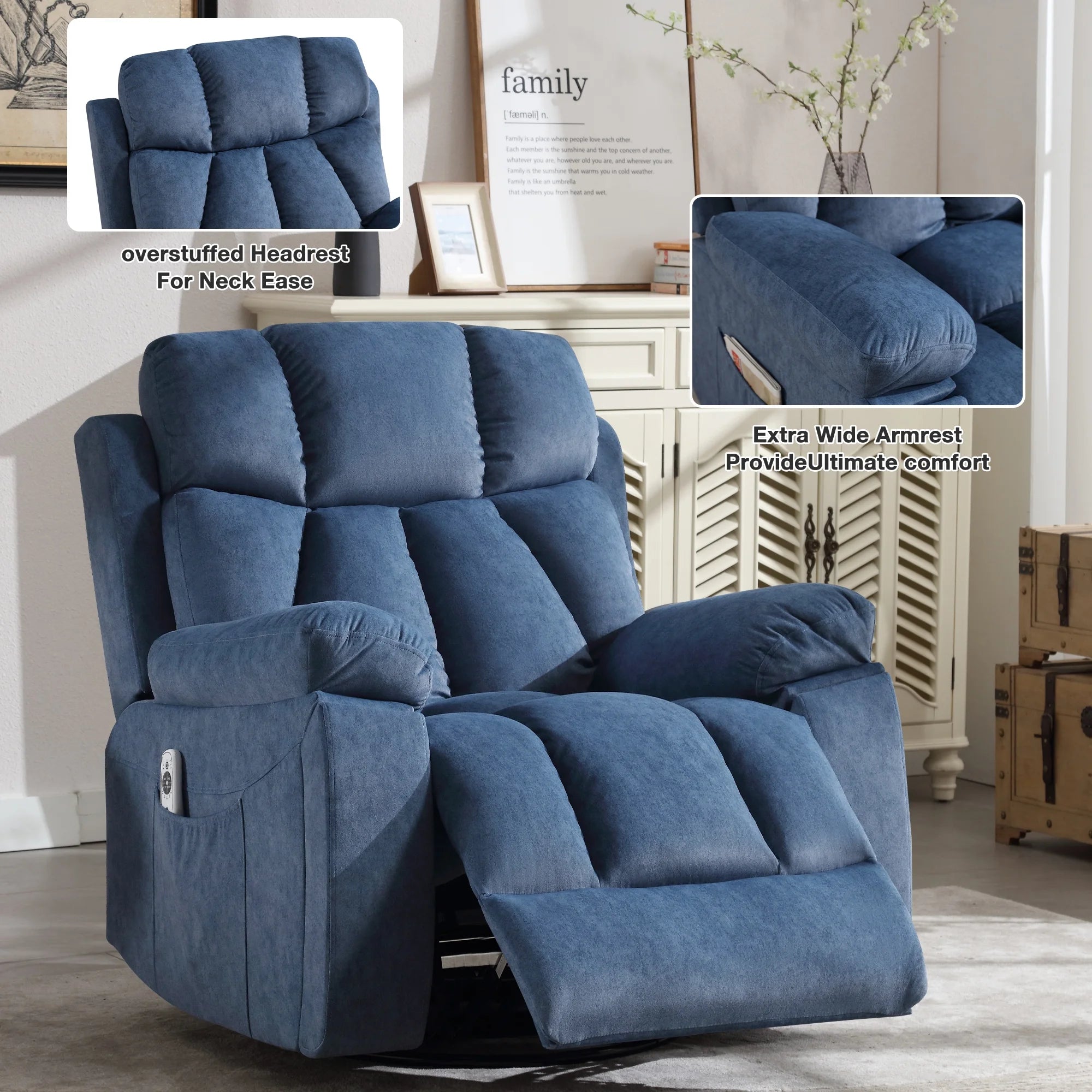 Blue Recliner Chair with Massage and Heat W22565