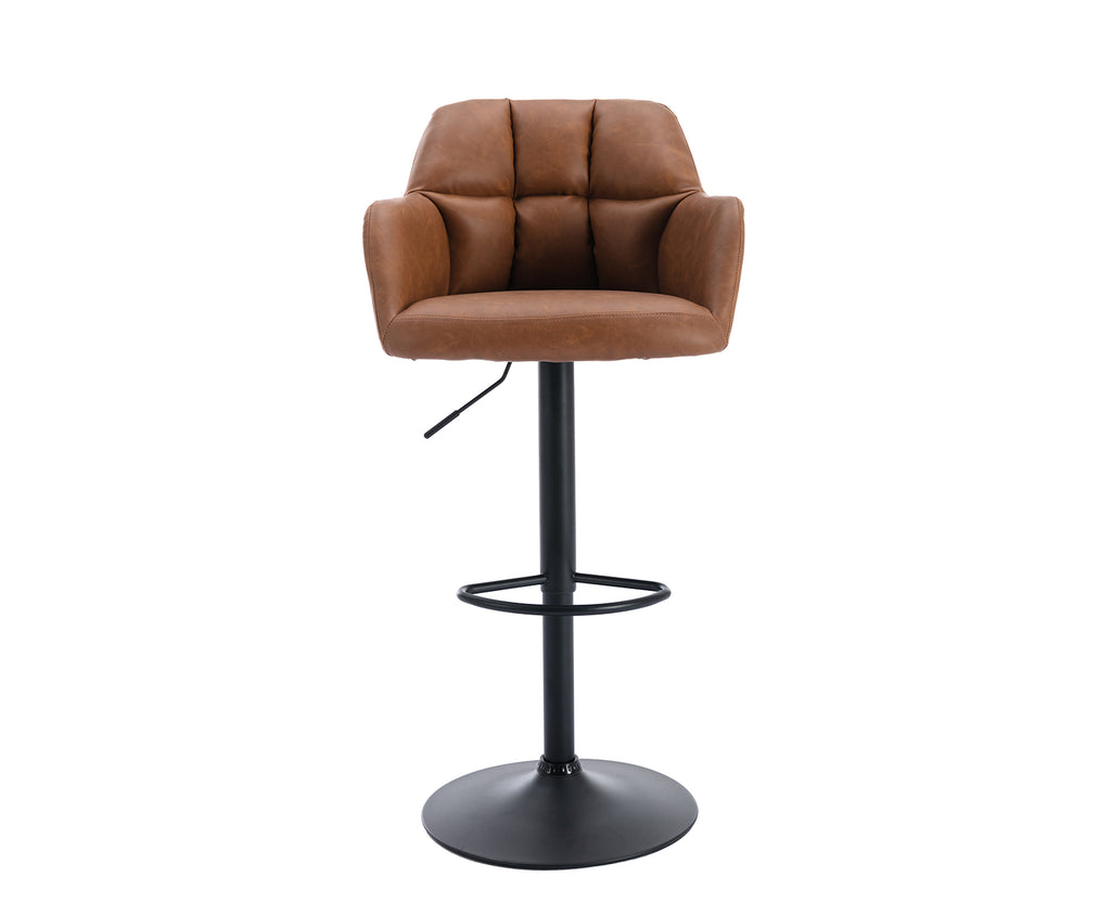 Brown Faux Leather Adjustable Swivel Bar Stool Set of 2 G5548