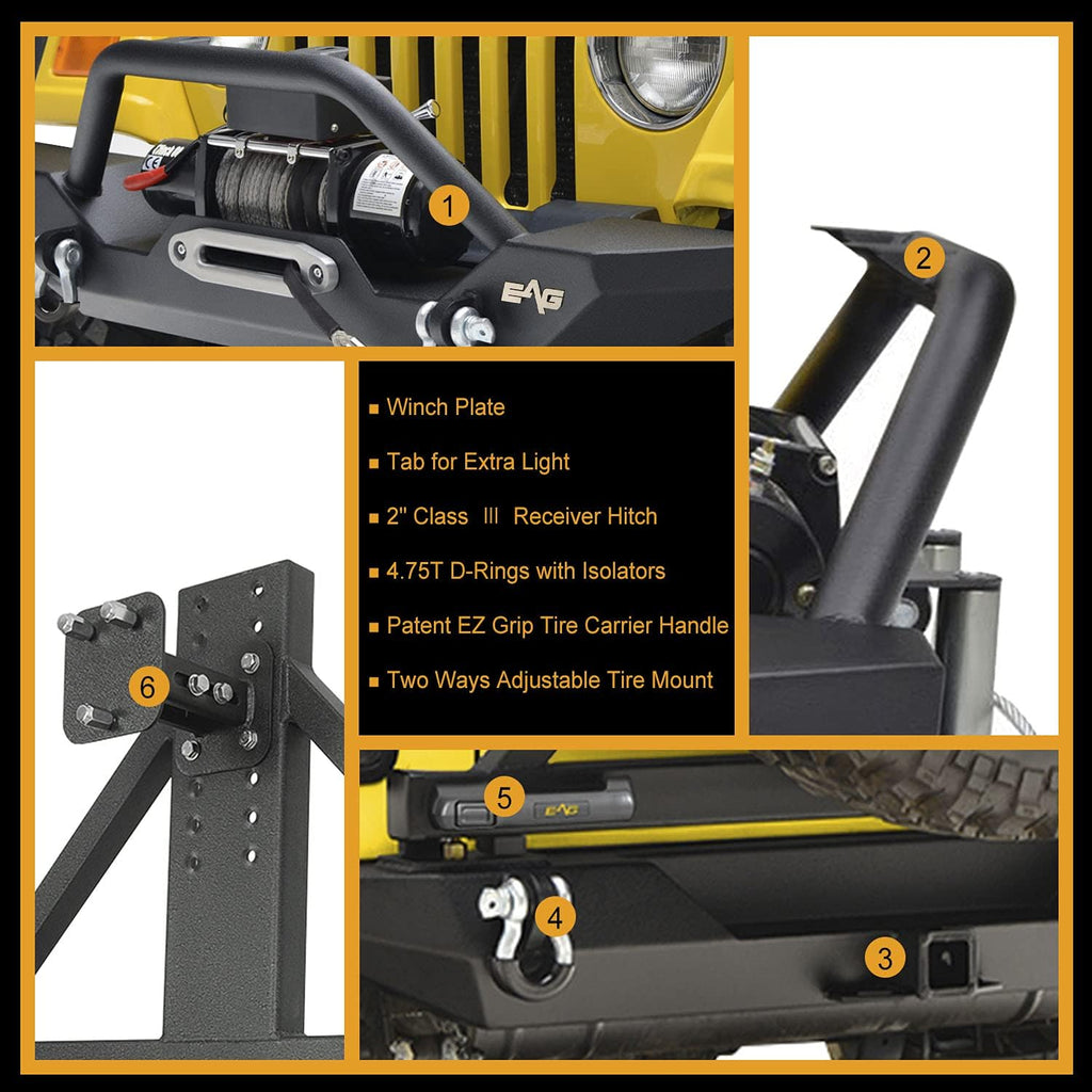 Rear Bumper with Tire Carrier & Front Bumper with LED Lights Bumper Combo P268026