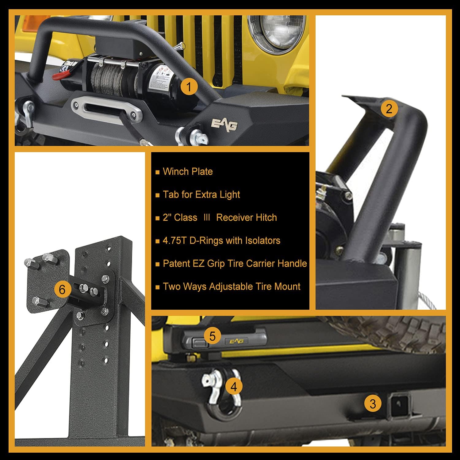 Rear Bumper with Tire Carrier & Front Bumper with LED Lights Bumper Combo P268026