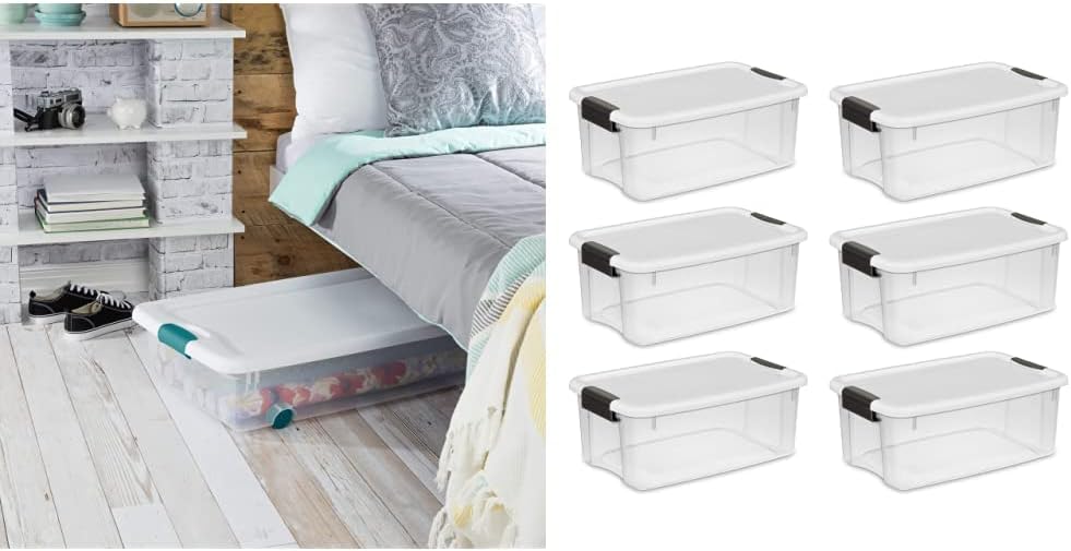 32 quart/30 L Latching Box with Clear Base, White Lid and Colored Latches, 6-Pack Z3893