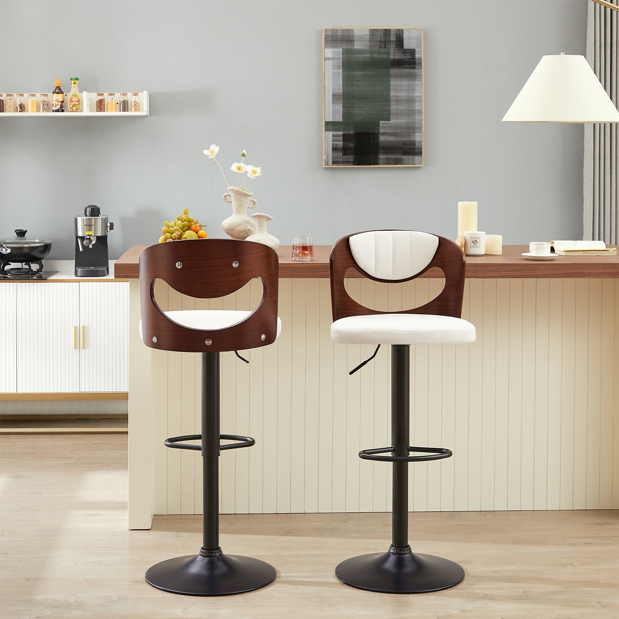 White Adjustable Swivel Bar Stools Set of 4 O86042