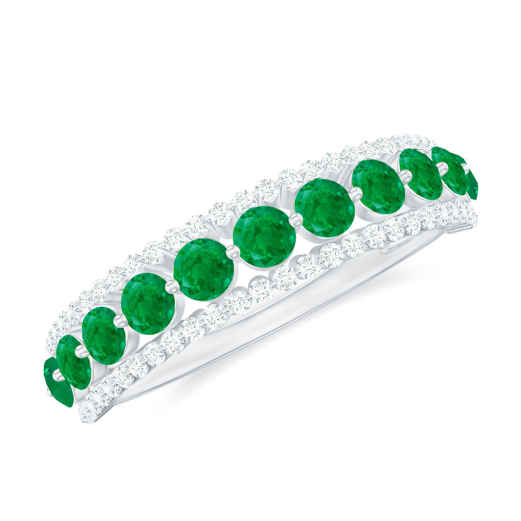 Emerald Half Eternity Ring, 925 Sterling Silver, US 12.50 U50076