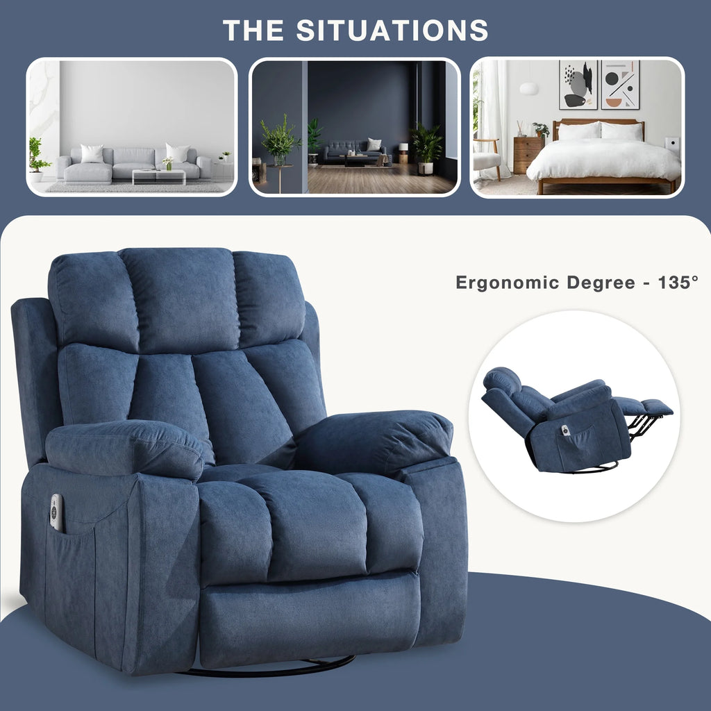 Blue Recliner Chair with Massage and Heat W22565