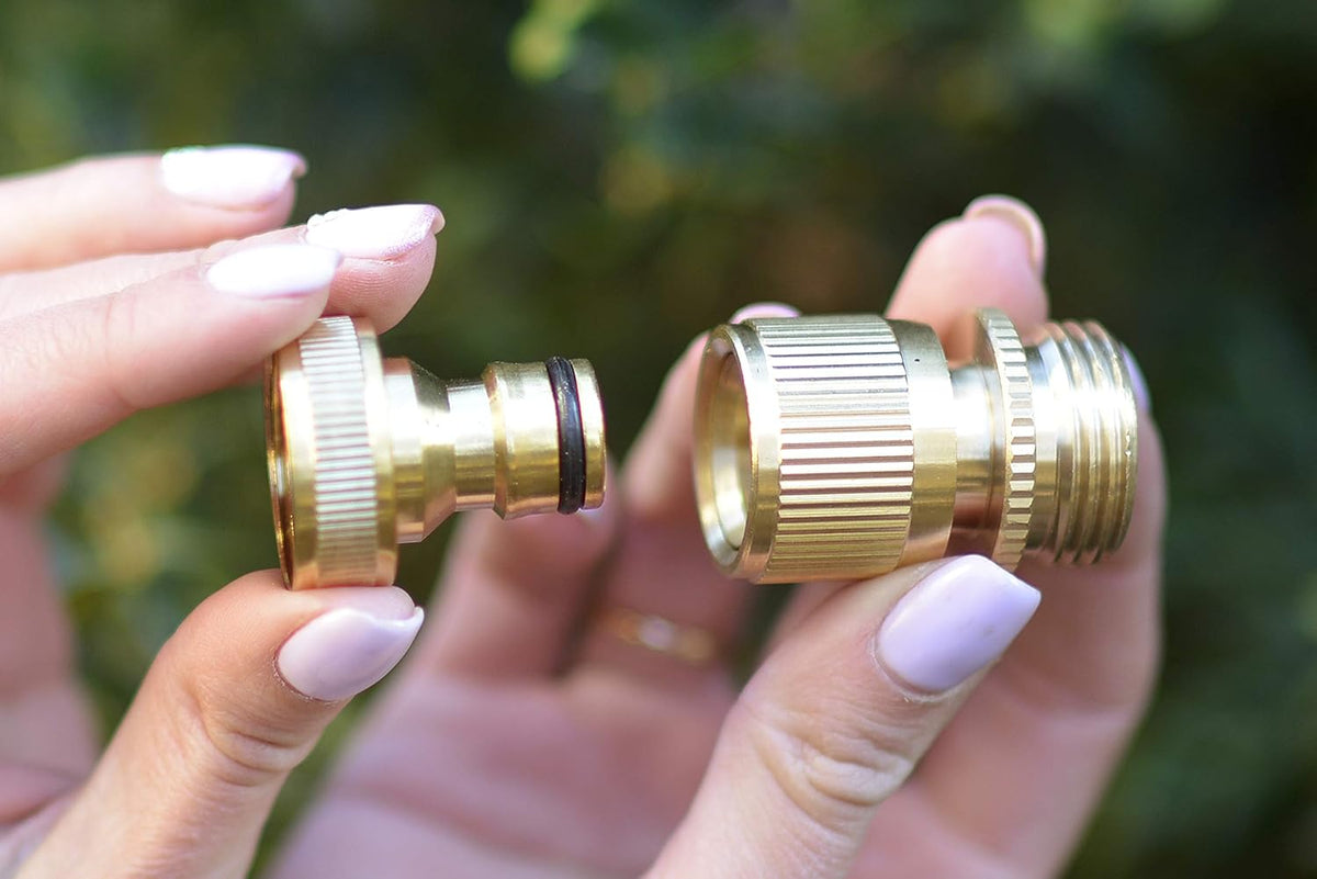 Solid Brass 3/4 inch GHT Garden Hose Quick Connector Set, Pack of 2 E4069