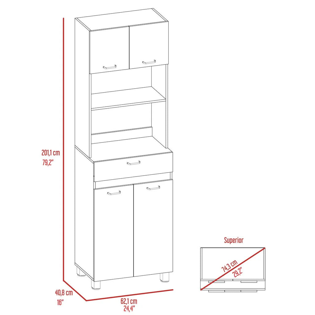 2-Shelf 1-Drawer Microwave Pantry Cabinet White U94793