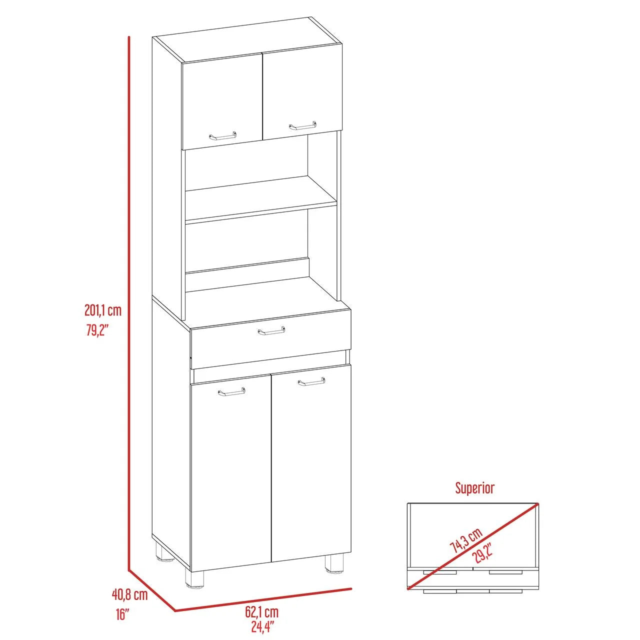 2-Shelf 1-Drawer Microwave Pantry Cabinet White U94793