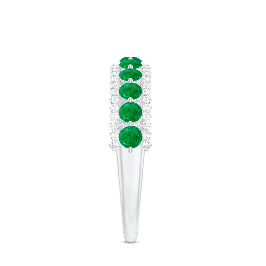 Emerald Half Eternity Ring, 925 Sterling Silver, US 12.50 U50076