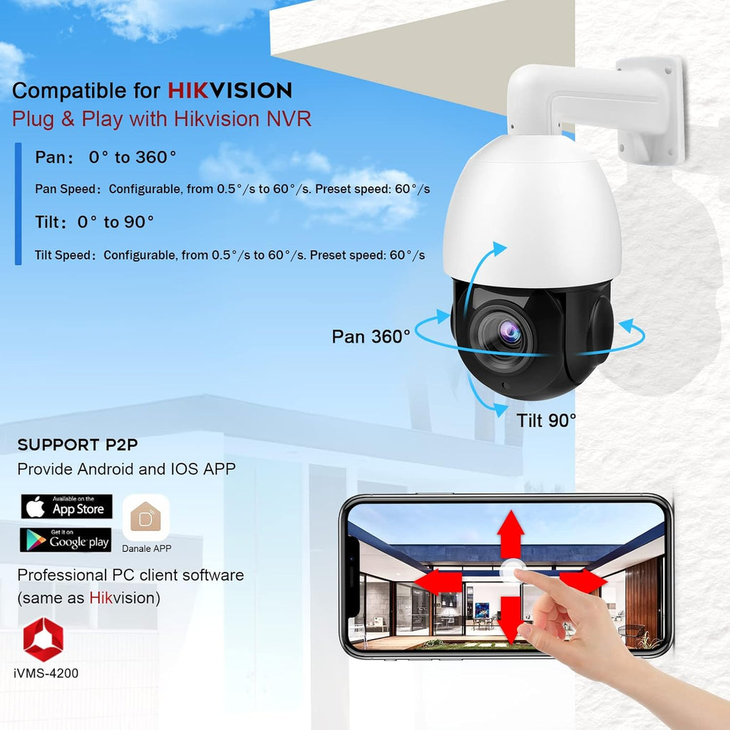 4K 8MP Outdoor PTZ PoE IP Camera Speed Dome with 18x Optical Zoom, 164ft IR Night Vision, IP66 Q78136