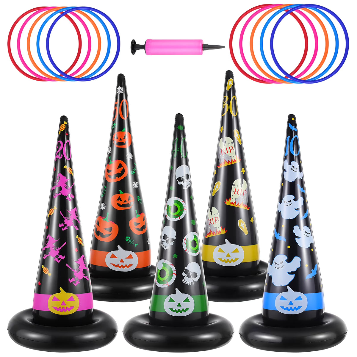 5pcs Inflatable Halloween Witch Hat Ring Toss Game Party Supplies Y56023