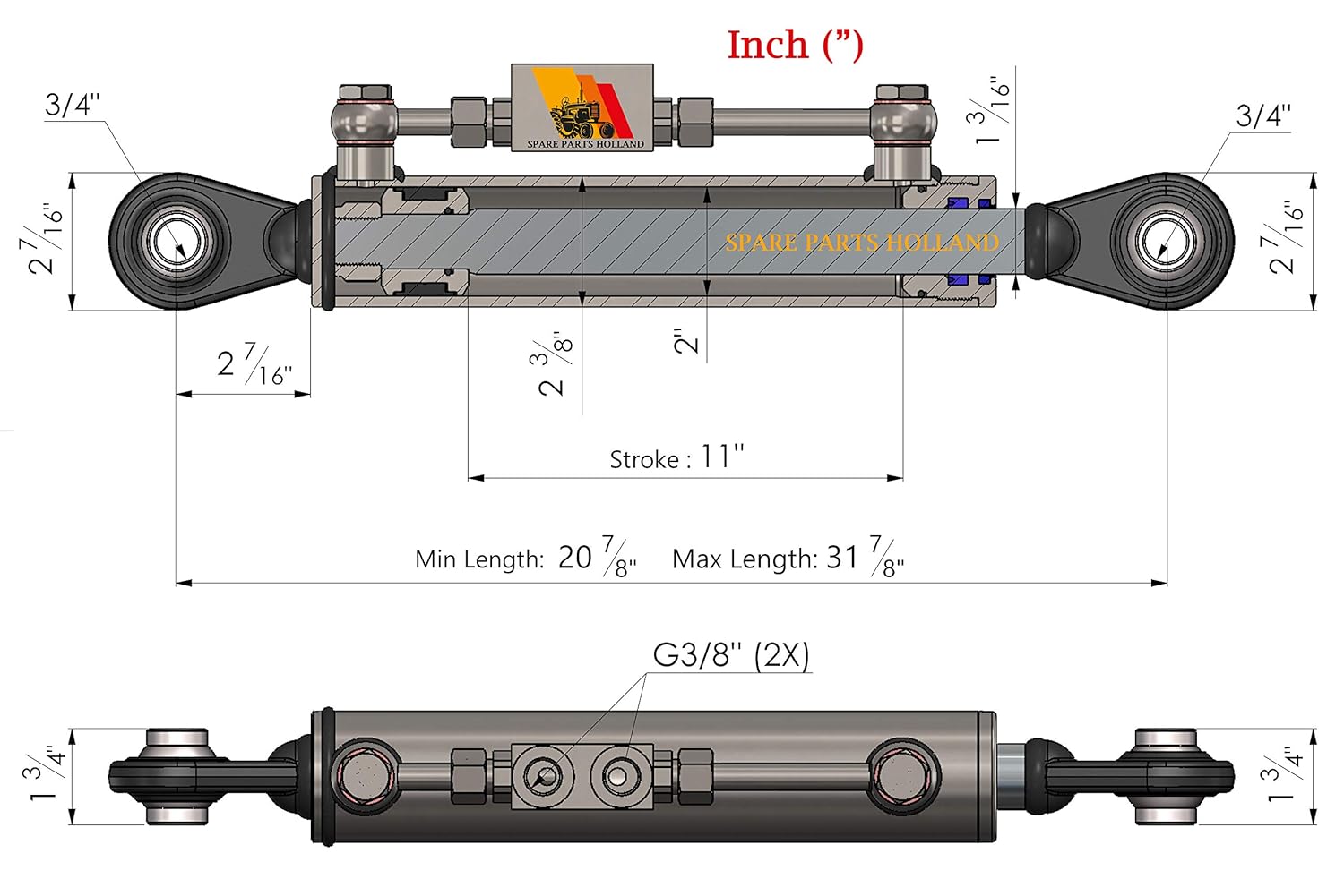 Hydraulic Top Link Cat. 1-1 with Locking Block 20 7/8" - 31 7/8" J92832