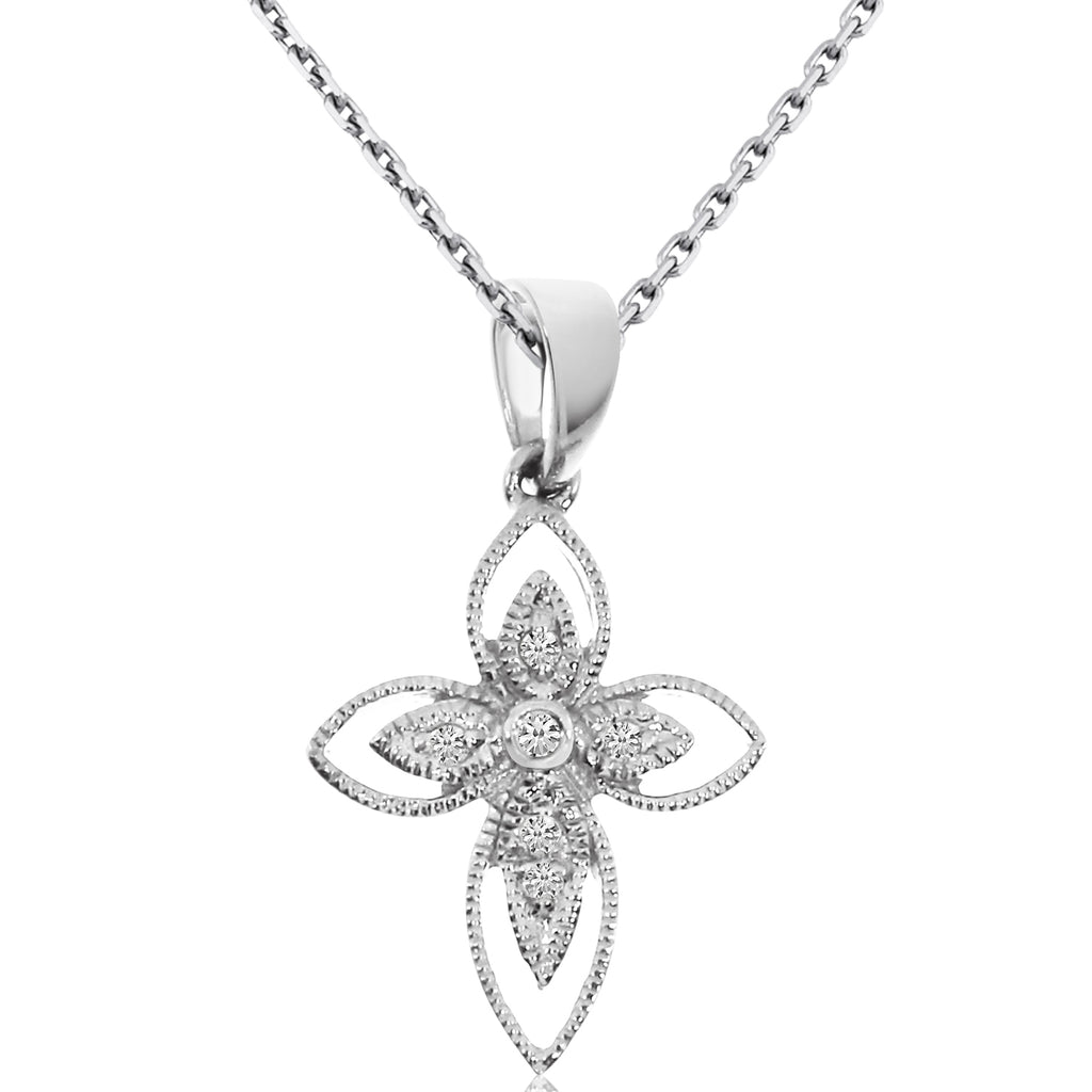 14K White Gold Diamond Cross with 18" Chain X179
