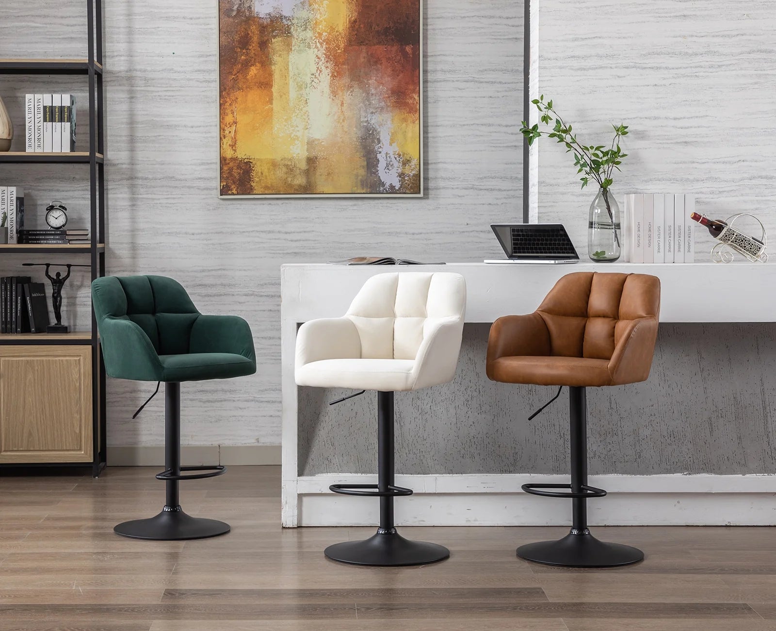 Brown Faux Leather Adjustable Swivel Bar Stool Set of 2 G5548