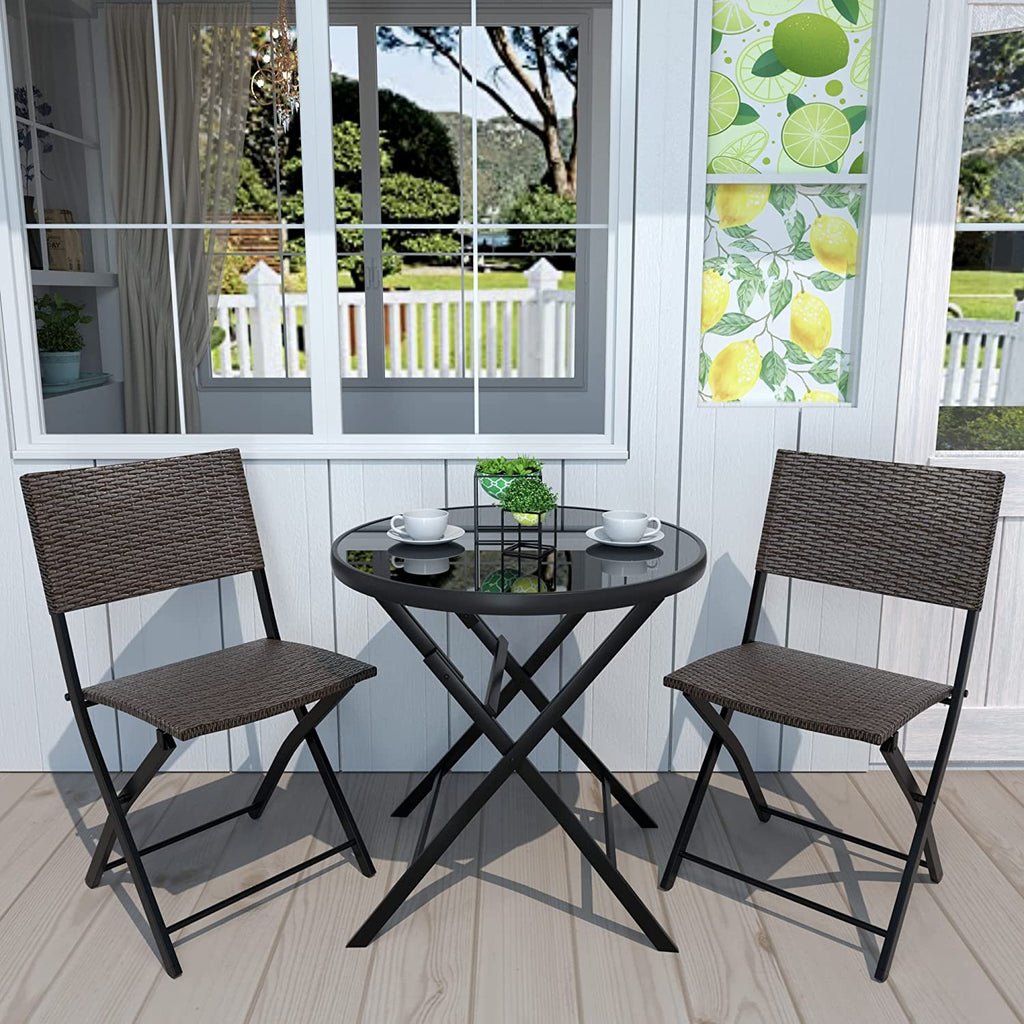 3 Pieces Outdoor Patio Bistro Set with Folding Patio Round Table and Chairs S632
