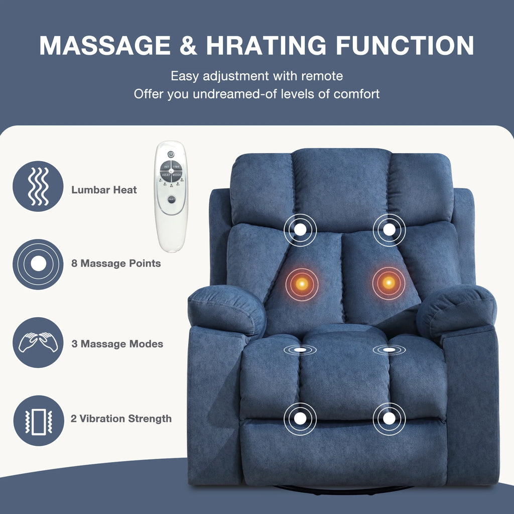 Blue Recliner Chair with Massage and Heat W22565