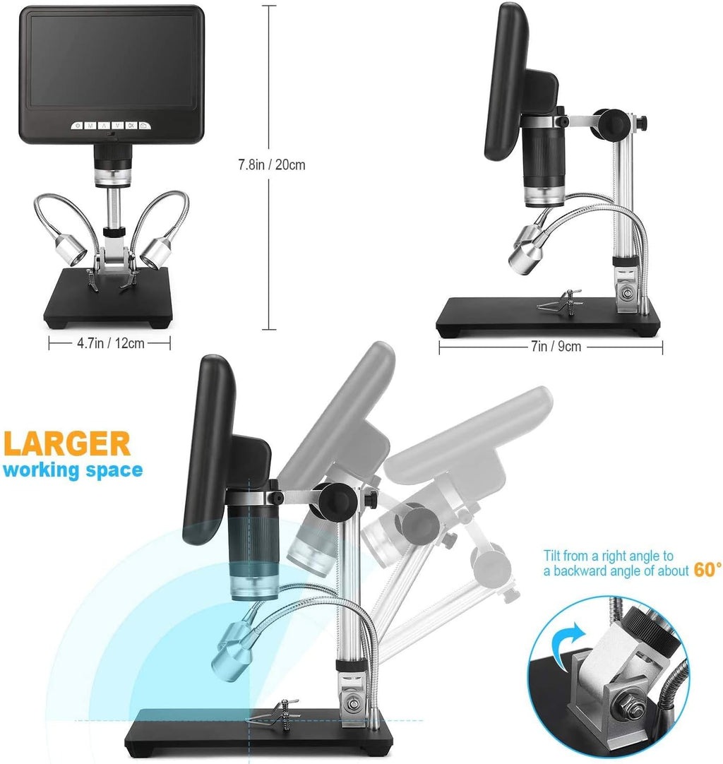Digital Microscope with 7-inch LCD Screen, 200X Magnification F119