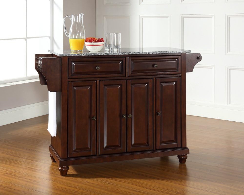 White Full Size Kitchen Island with Solid Granite Top H845