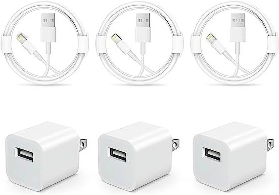 3 Pack iPhone Wall Charger with 6FT Charger Cord A74214