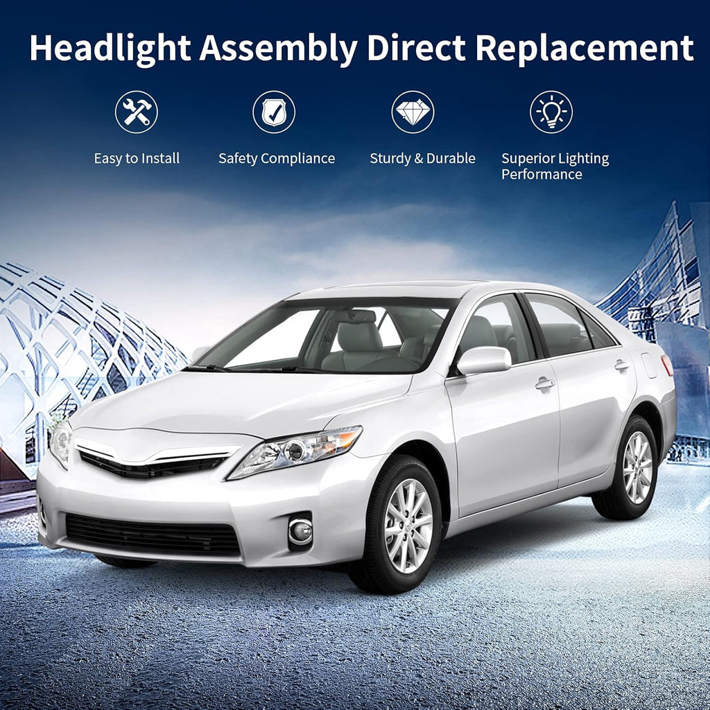 Headlight Assembly for 2010-2011 Camry Hybrid Chrome Housing Amber Reflector Projector Headlights O205470