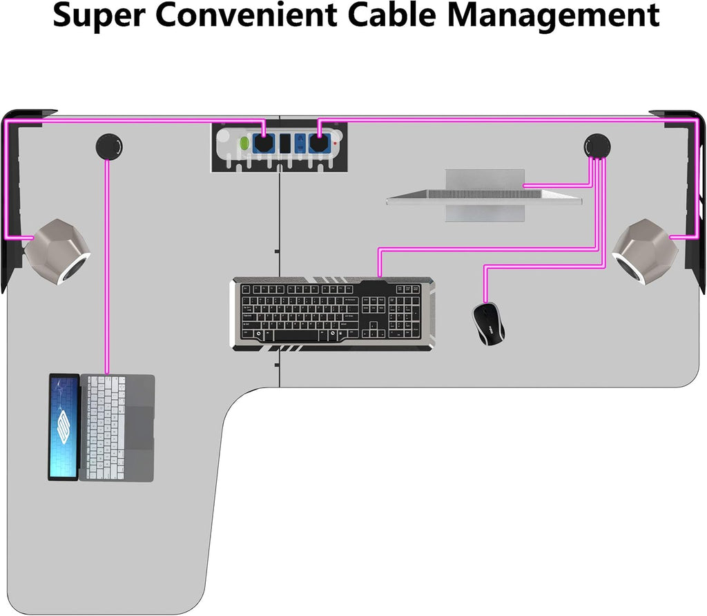 Black L Shaped 60 Inch Corner Gaming Desk with Mouse Pad and Cable Management Z460