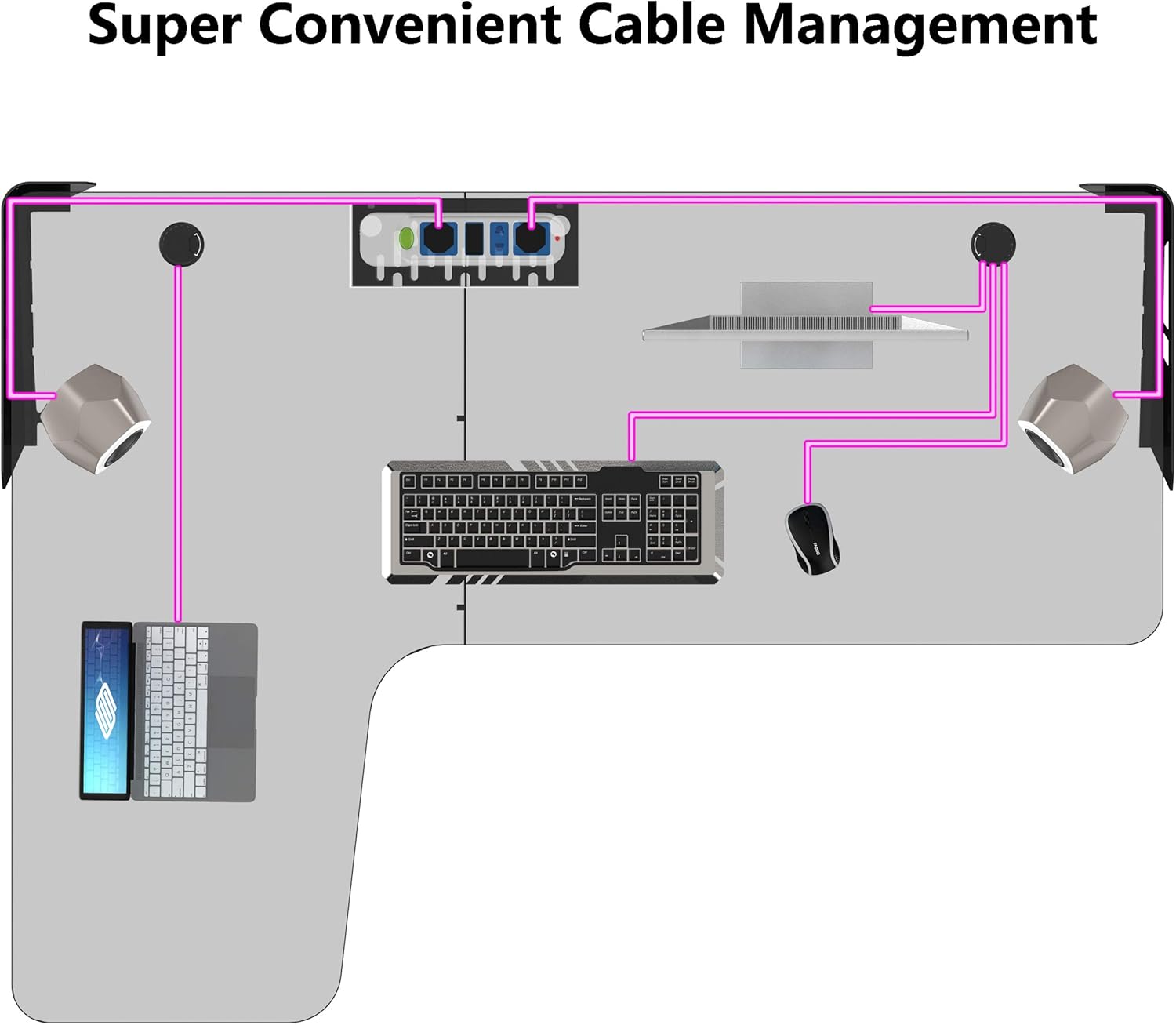 Black L Shaped 60 Inch Corner Gaming Desk with Mouse Pad and Cable Management Z460