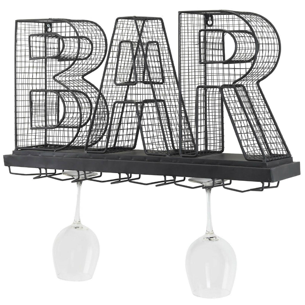 Wall Mounted Wine Glass Holder and Cork Holder Holds 6 Wine Glasses J457657
