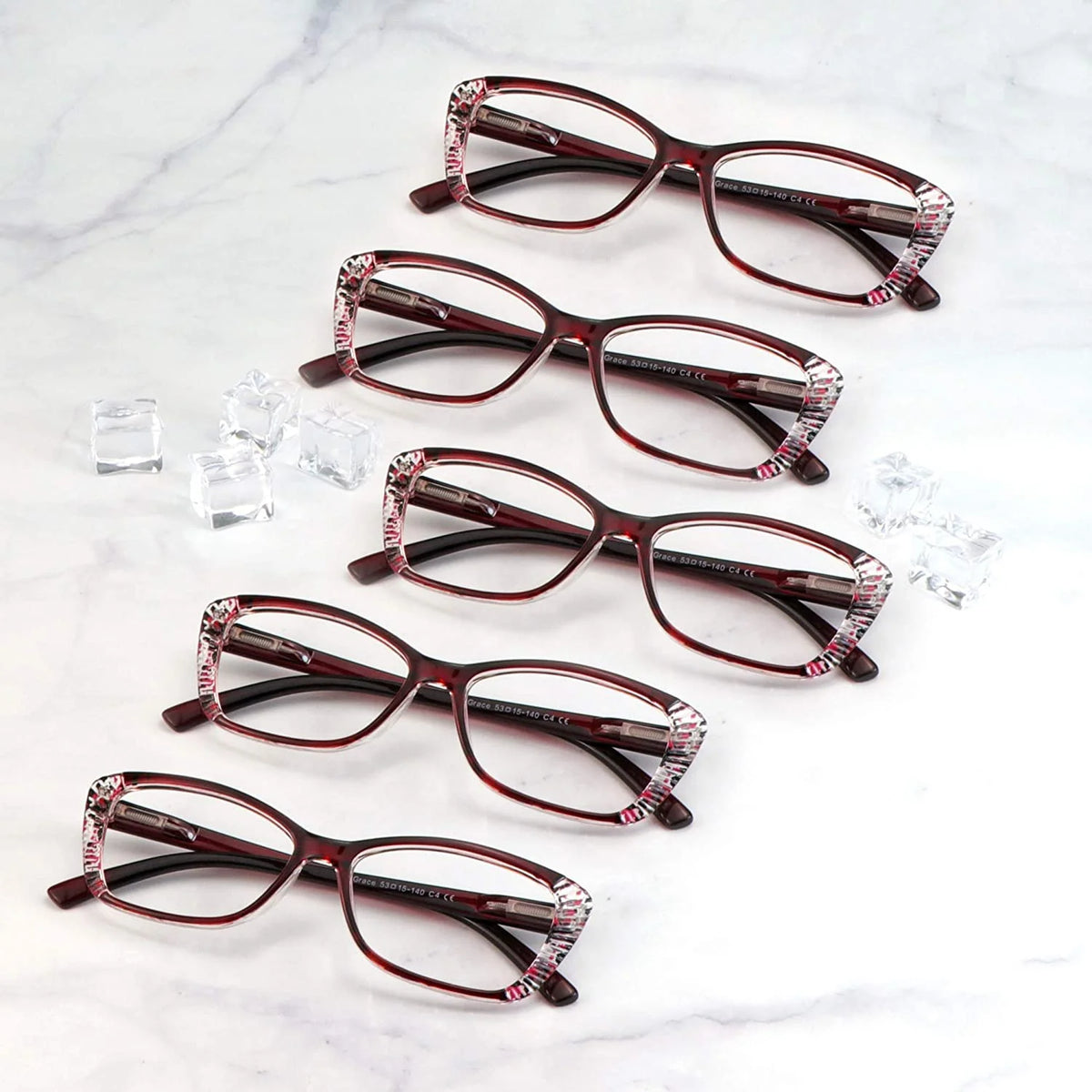 5 Pairs Blue Light Blocking Rectangle Reading Glasses U34674