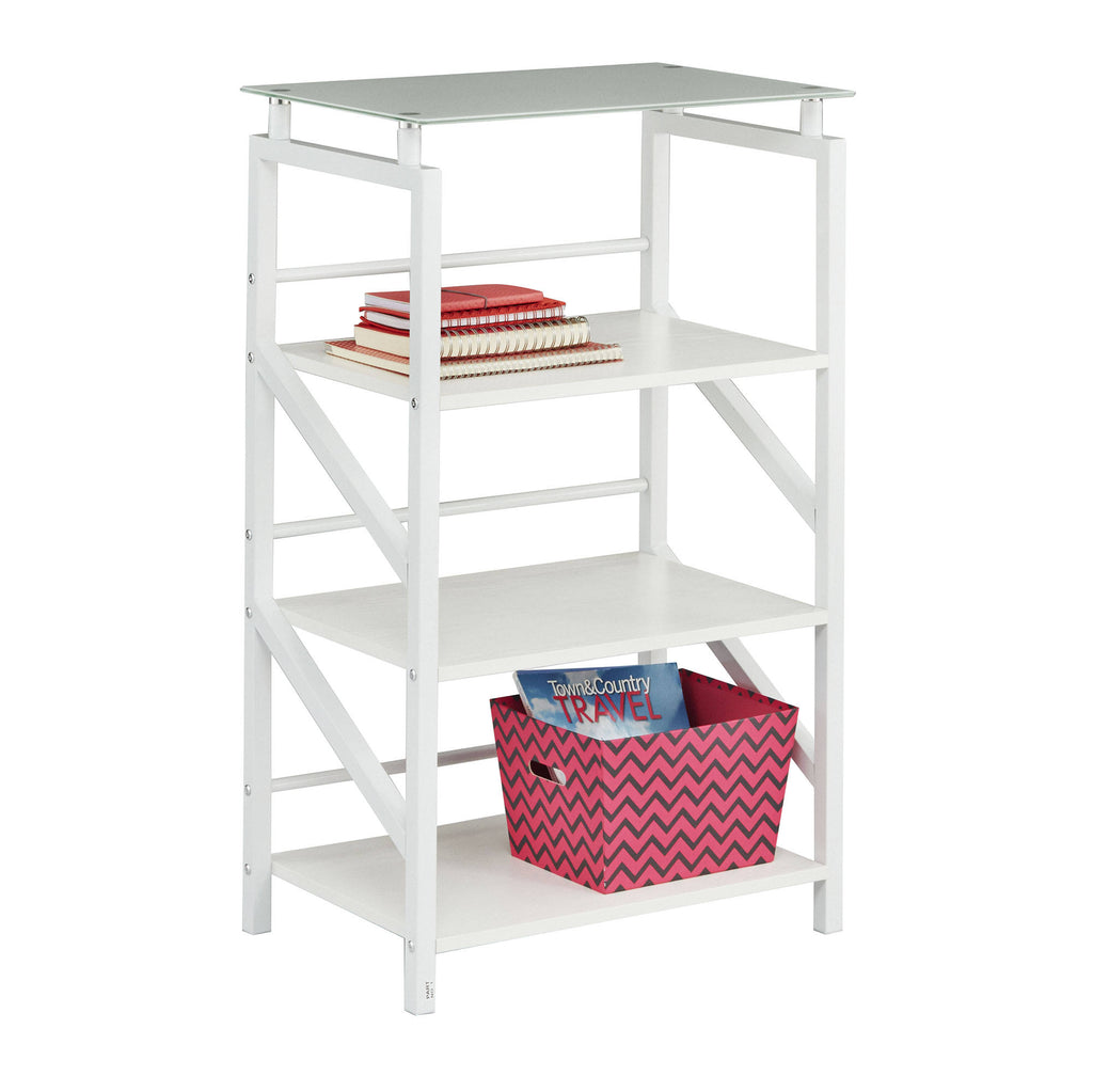 White 4 Shelf Glass Top Bookcase Z829653