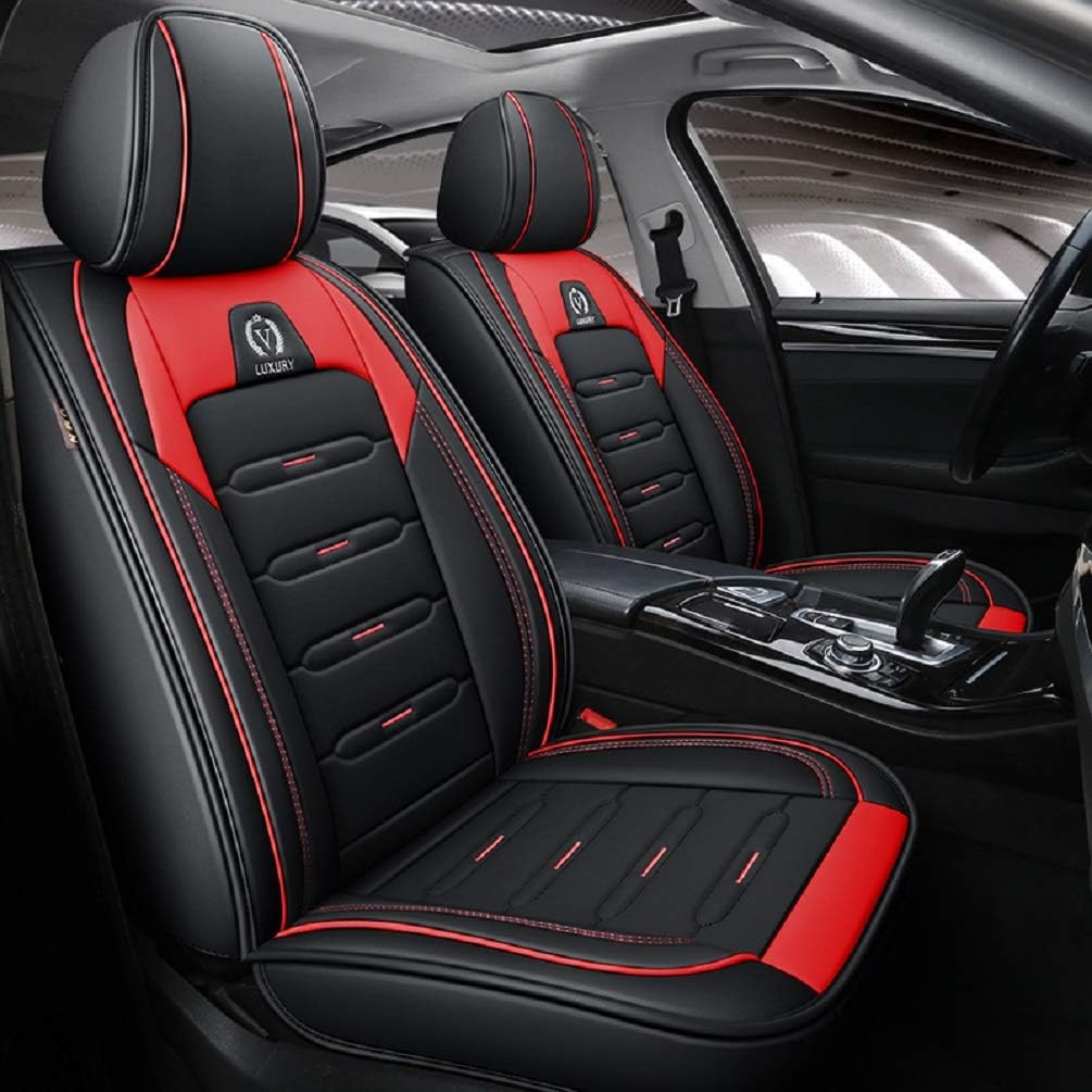 Black-red Leather Car Seat Covers 5 Seats Full Set X333