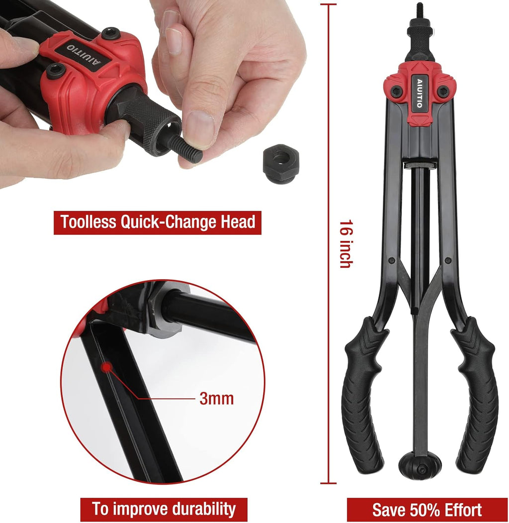 16'' Rivet Nut Tool with 13PCS Metric & Inch Mandrels, 130PCS Rivet Nuts, Plastic Case T706