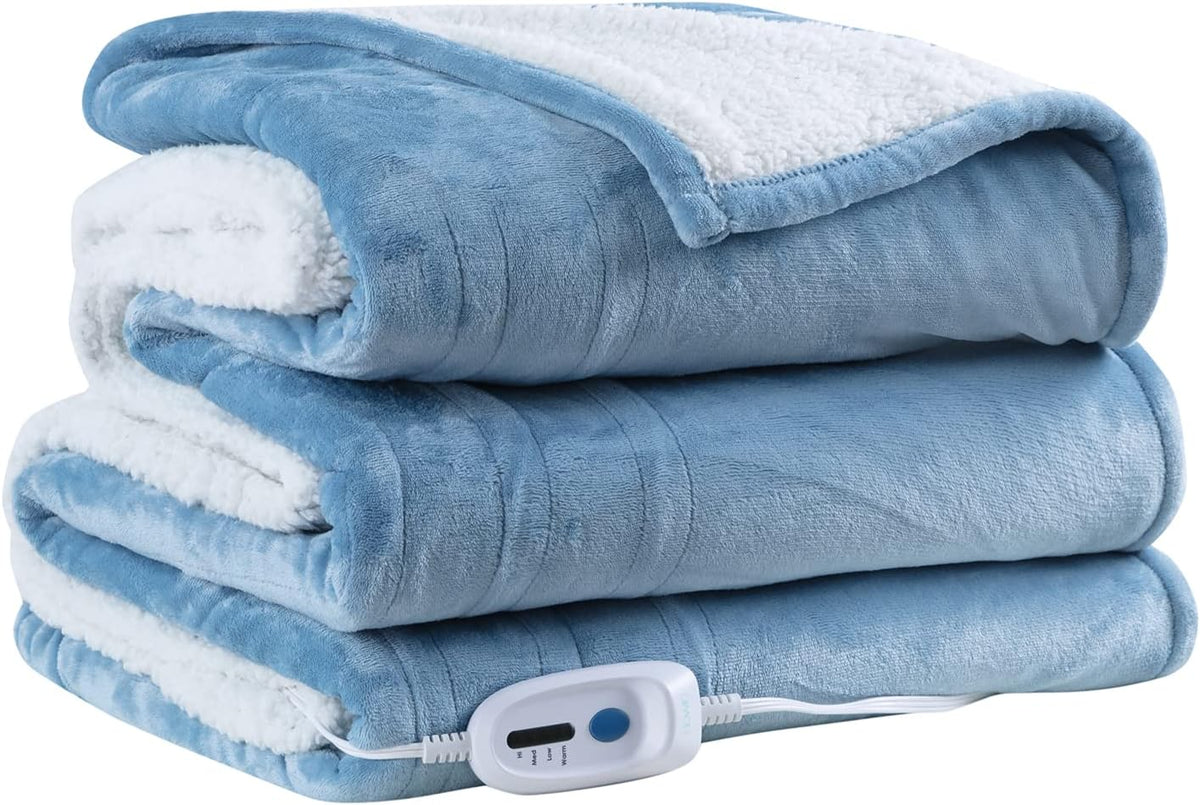 Blue 62 x 84 Electric Sherpa/Fleece Reversible Heating Blanket Throw Y2643