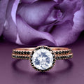 Art Deco 2.00 Carat Round Cut Diamond Moissanite And Black Diamond Moissanite Engagement Ring in 925 Sterling Silver With Rose Gold Plating E353