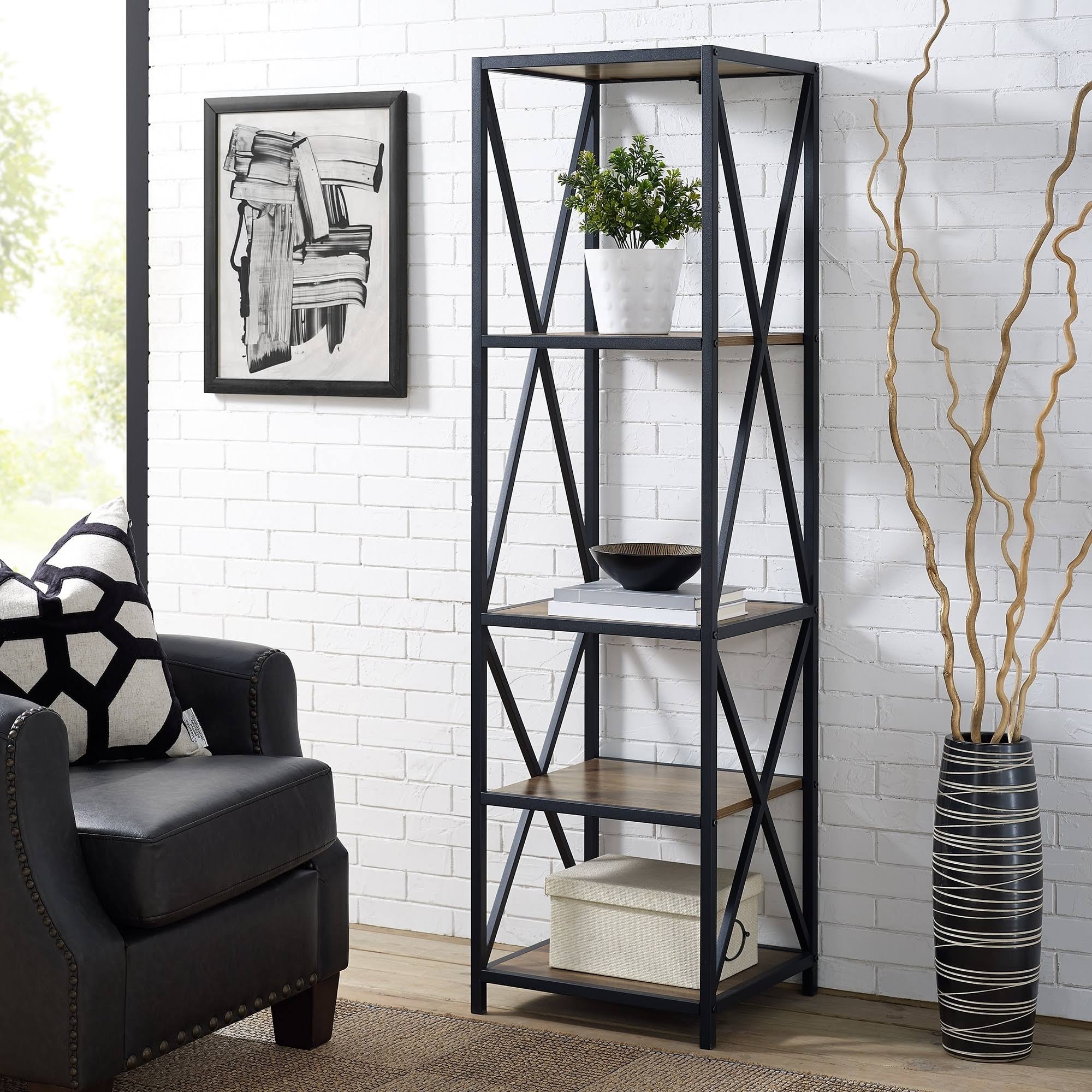 Rustic Oak Tower Bookshelf V132845