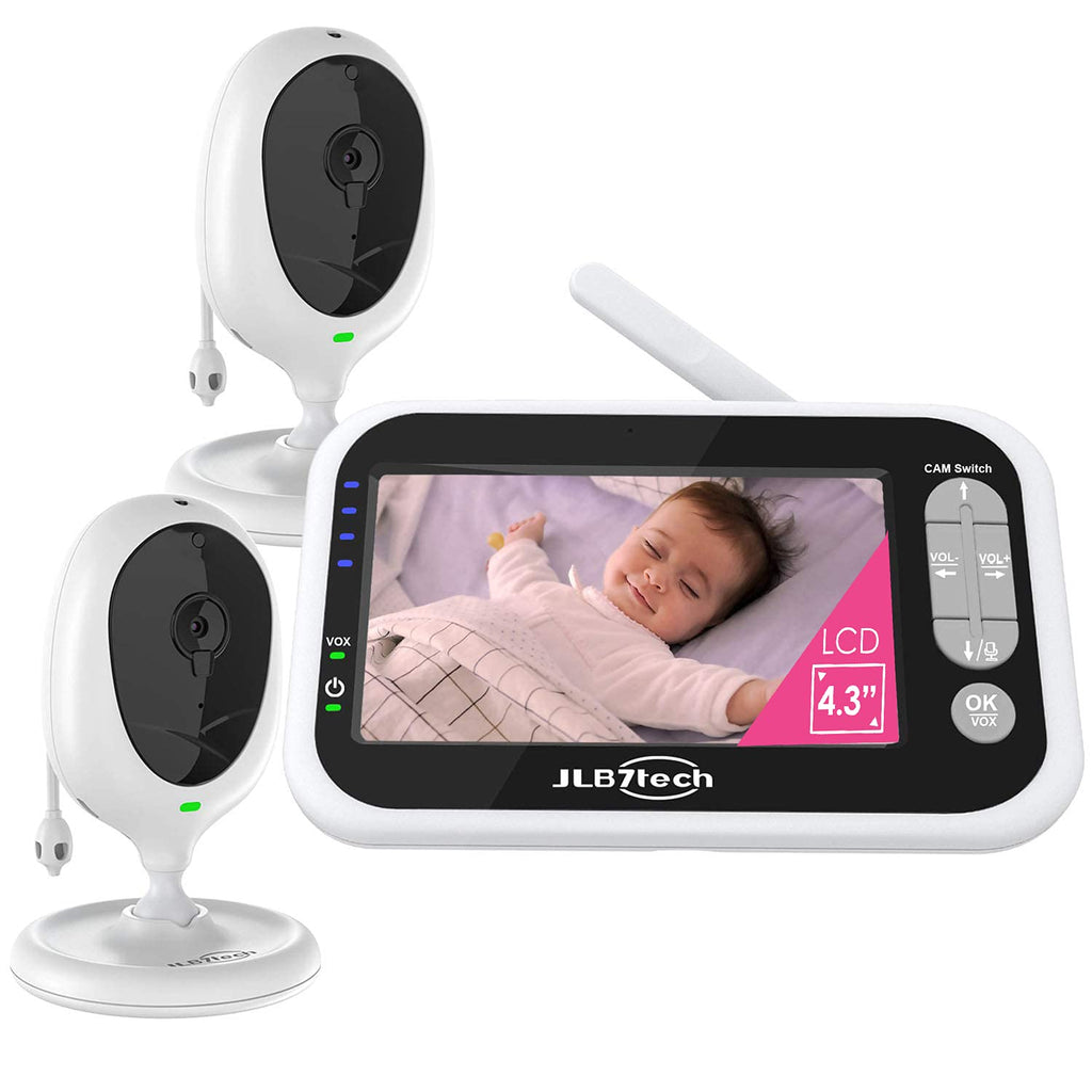 Video Baby Monitor with 2 Digital Cameras, 4.3 LCD Display, Automatic Night Vision, Two-Way Talkback, Temperature Detection, Vox, Zoom in Lens D494