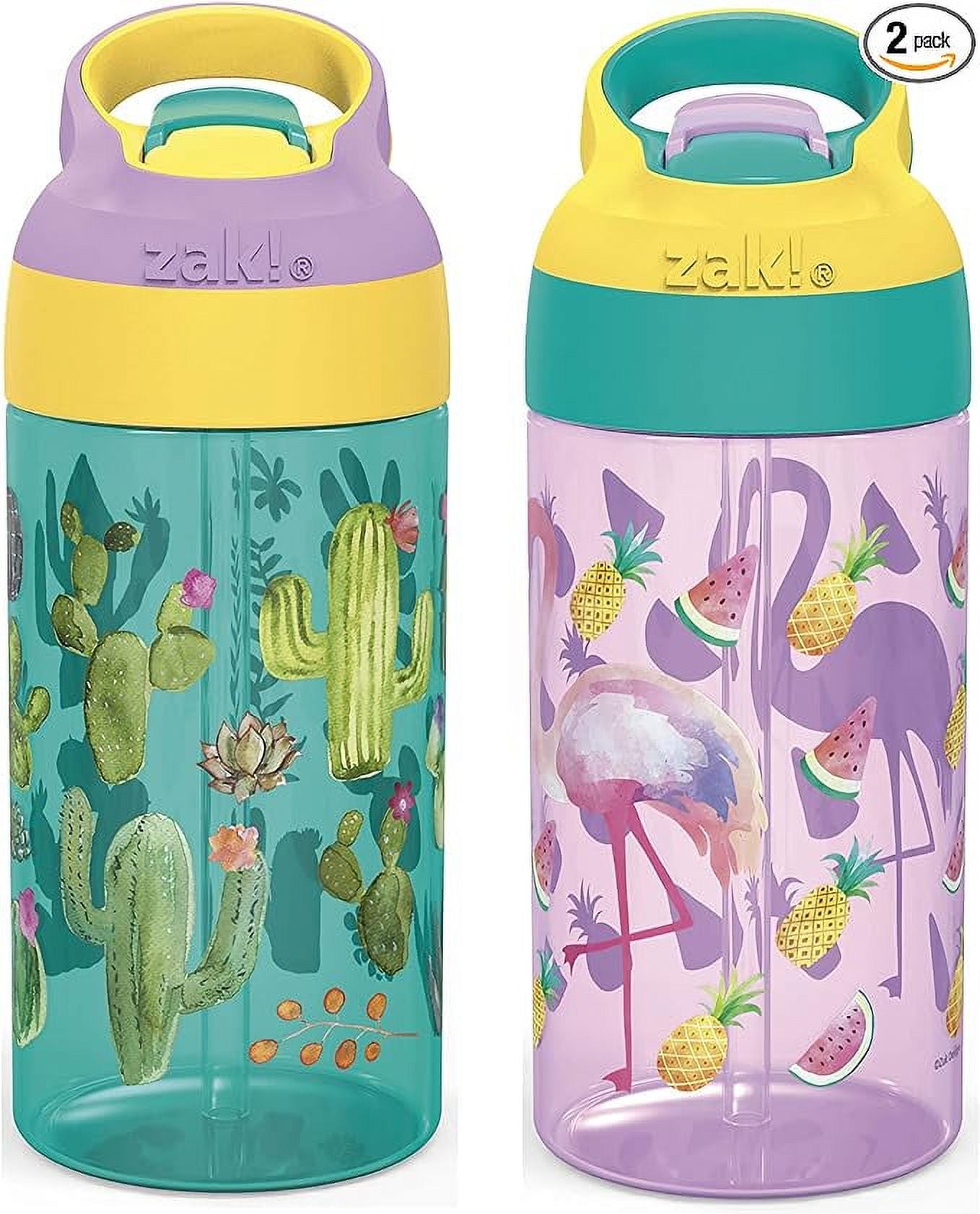 16oz Durable Plastic Kids Water Bottle with Straw and Carrying Loop, 2PK Set Y9443