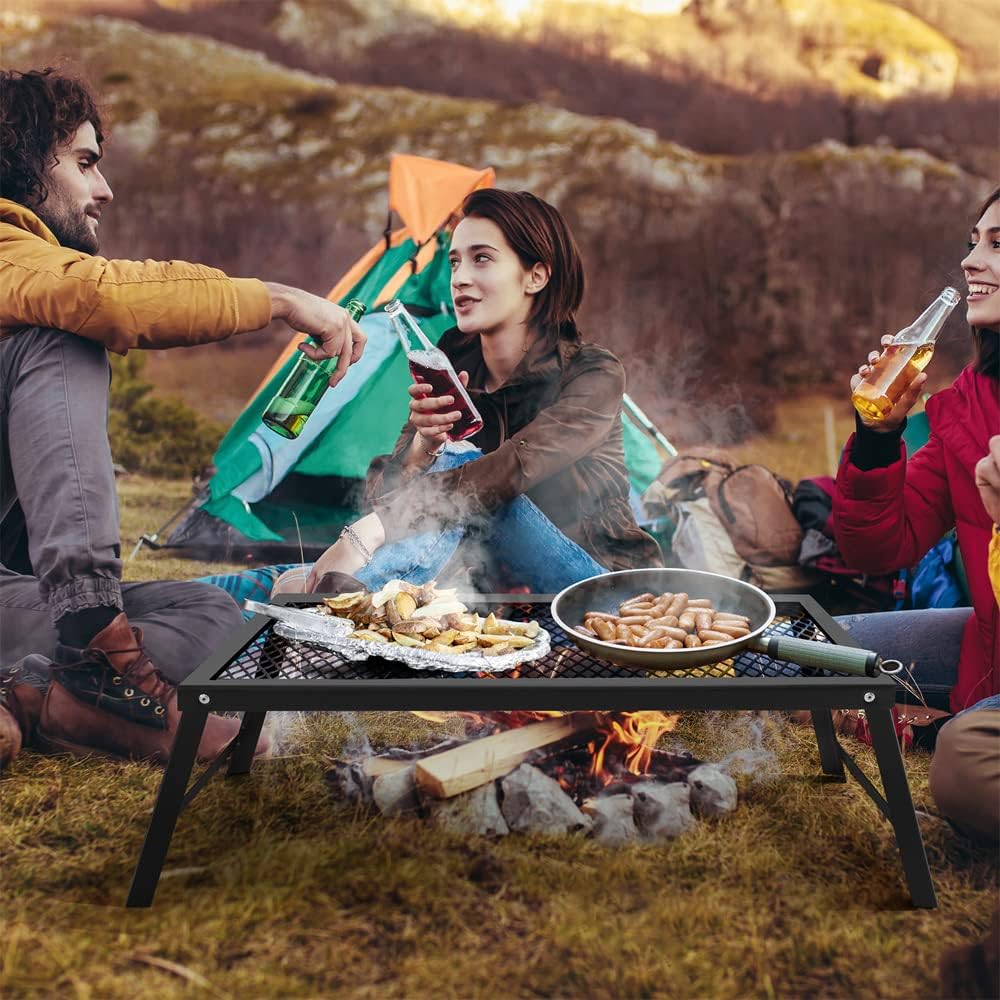 Black Steel Folding Campfire Grill with Legs R839