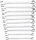 10-Piece Metric Combination Wrench Set, Chrome Vanadium Alloy Steel, Angled Ends, Storage Rack Included F396
