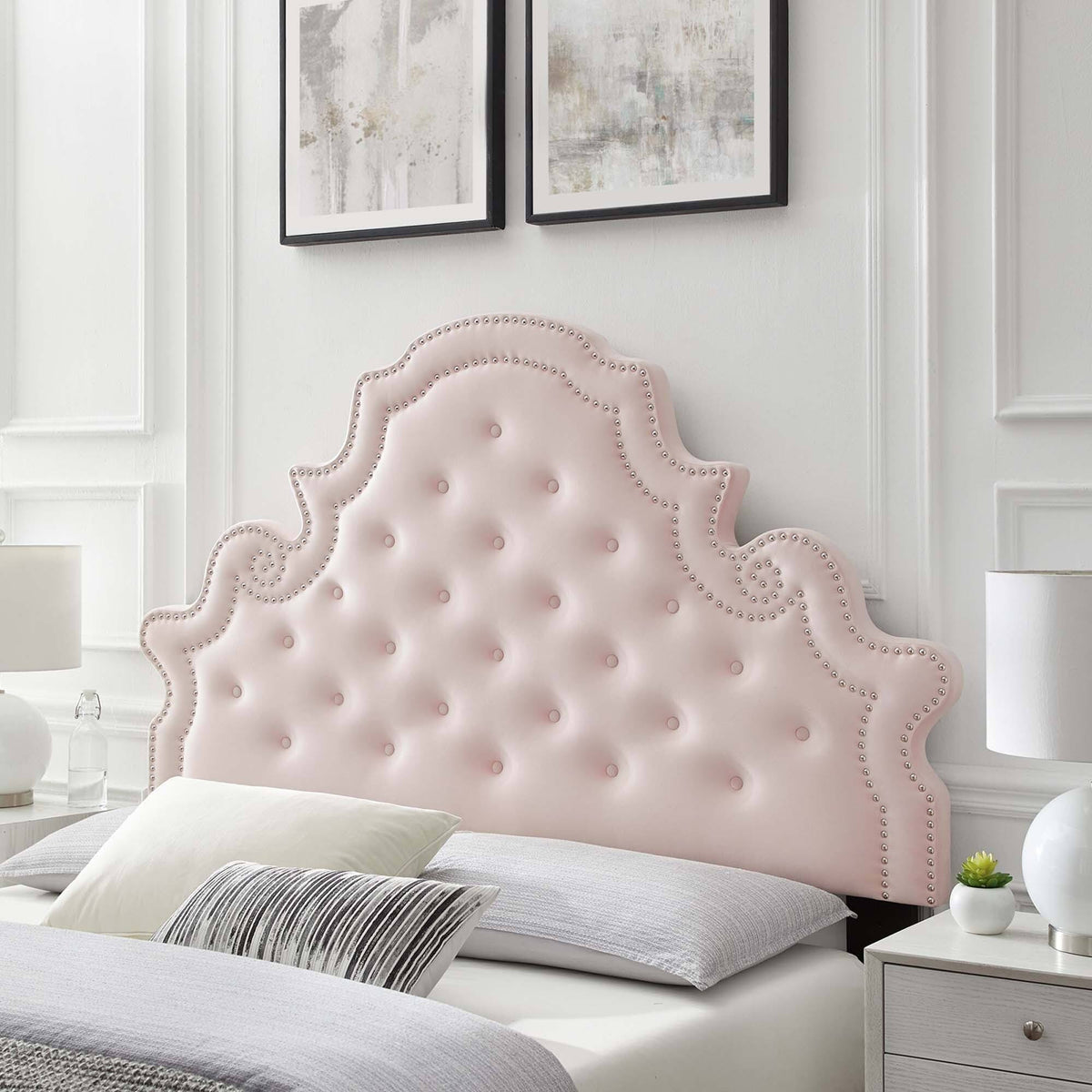 Tufted Dusty Rose Performance Velvet Twin Headboard S33865