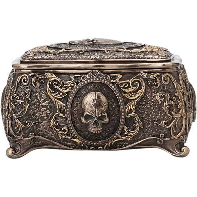 Metallic Bronze Finished Human Skull Cameo Design Trinket Box Y564