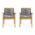 Acacia Wood Dining Chair with Rope Seating (Set of 2), Teak and Dark Gray N358707