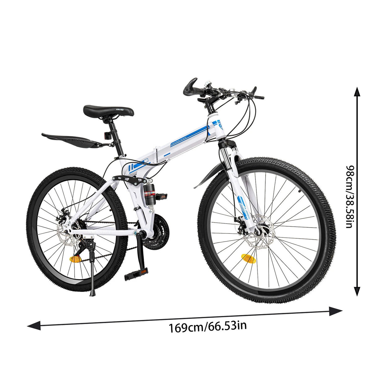 26" 21-Speed Folding Mountain Bike Dual Disc Brake MTB Bicycle J71834