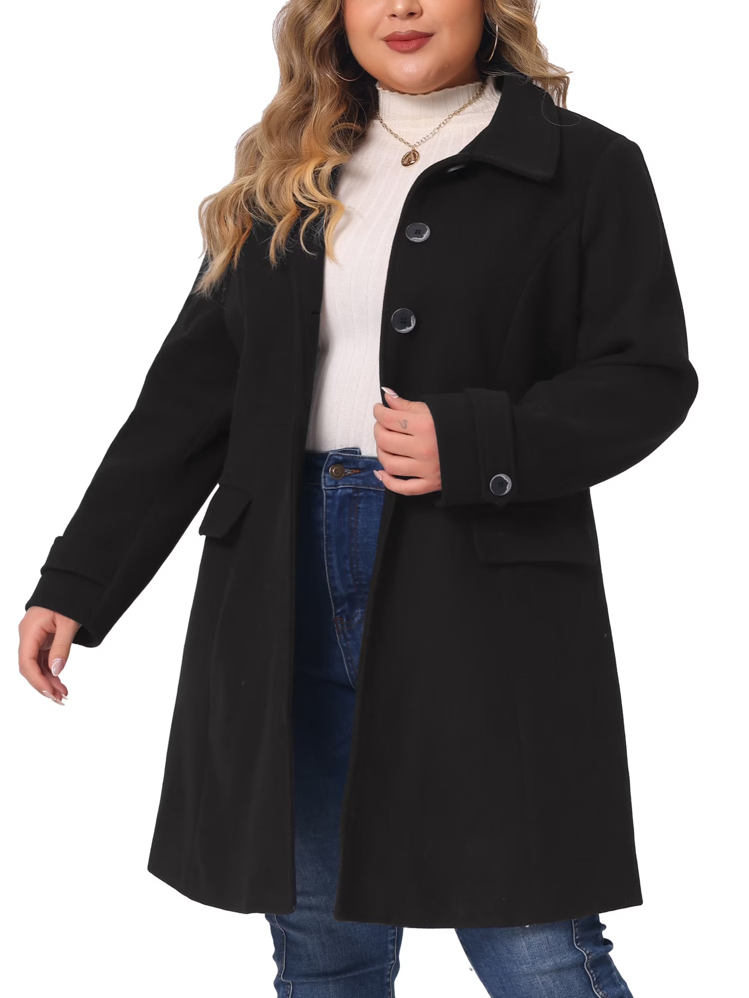 Plus Size Turndown Collar Long Coat G94497