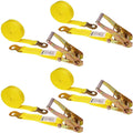 2 Inch Wide x 27 Foot Long Yellow Ratchet Straps with Snap Hook - 4 Pack E604