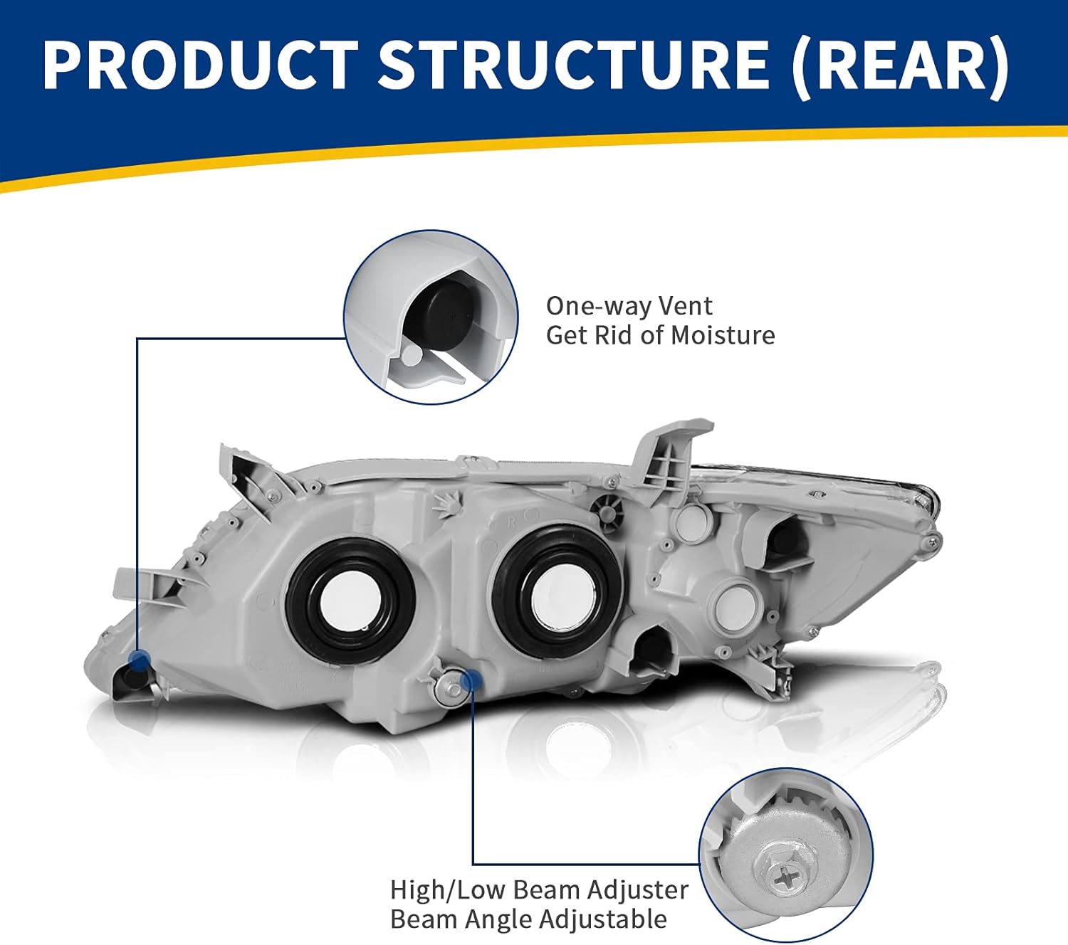 Headlight Assembly for 2010-2011 Camry Hybrid Chrome Housing Amber Reflector Projector Headlights O205470