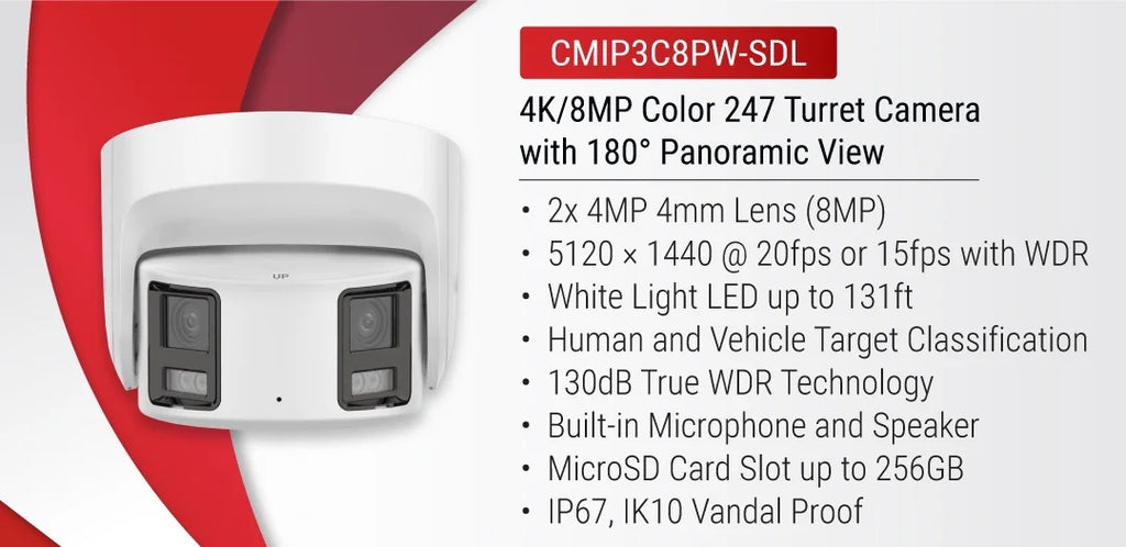 8MP 180 Panoramic Full Color Turret Dome Camera U8455