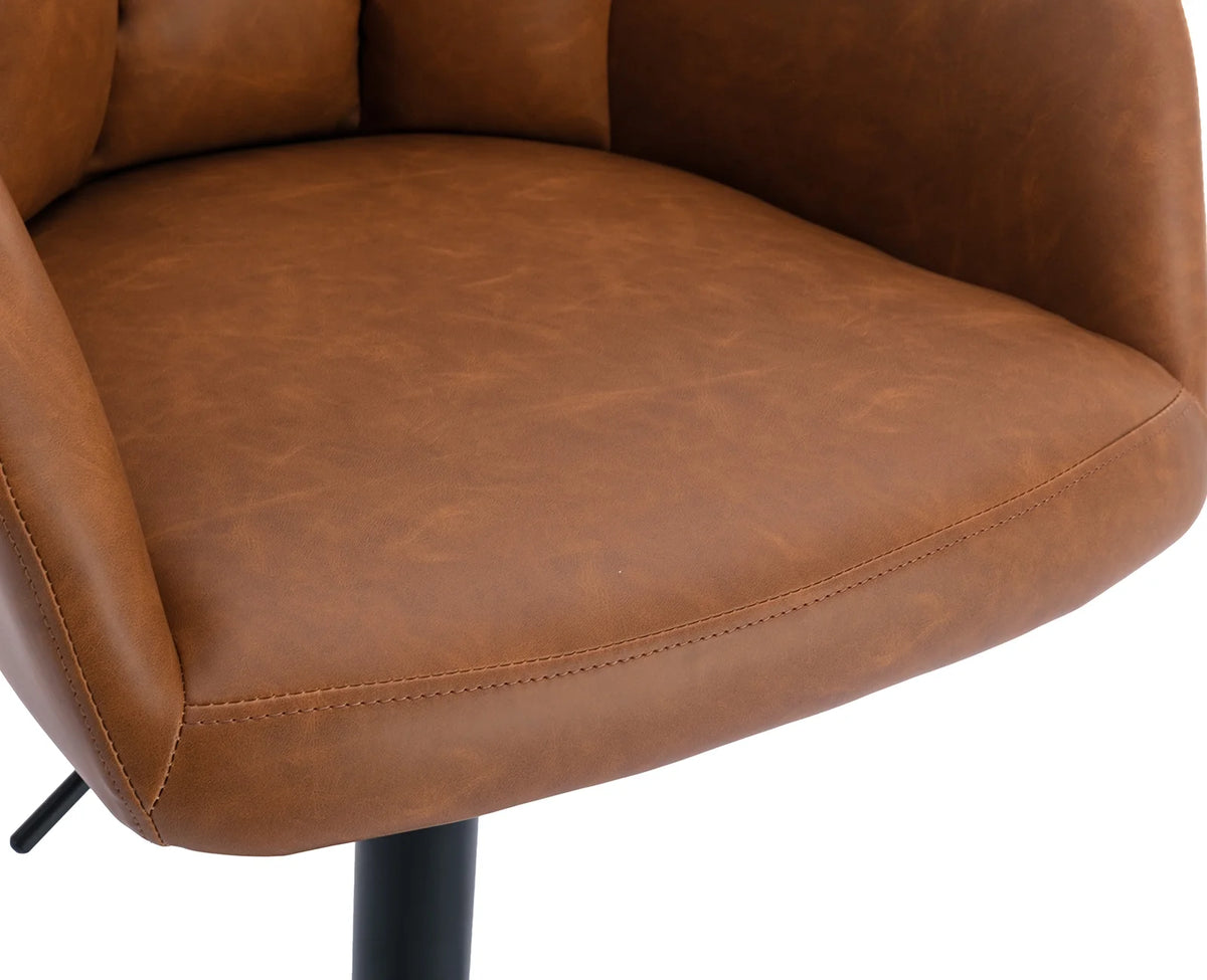 Brown Faux Leather Adjustable Swivel Bar Stool Set of 2 G5548