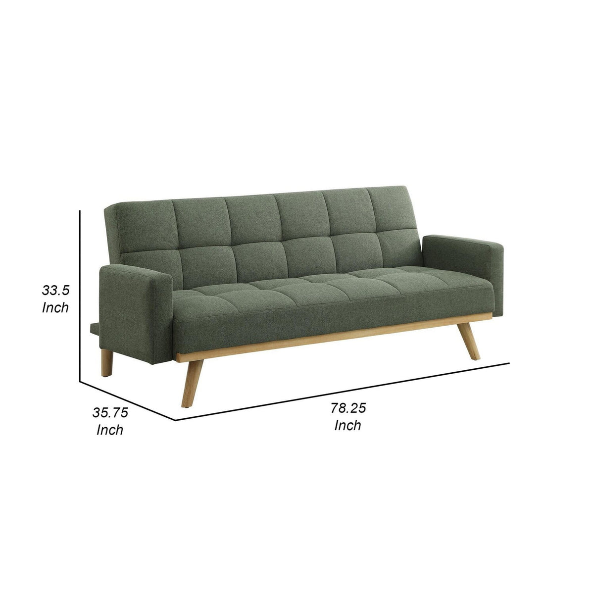 Green Tufted Fabric Sofa Futon Bed with Wooden Legs P305